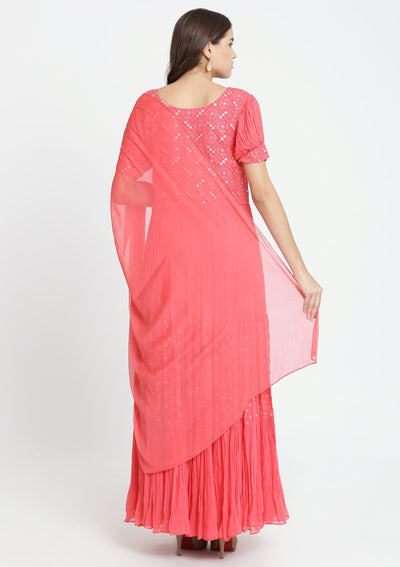 Ruby Chikankari Georgette Designer Gown-Koskii