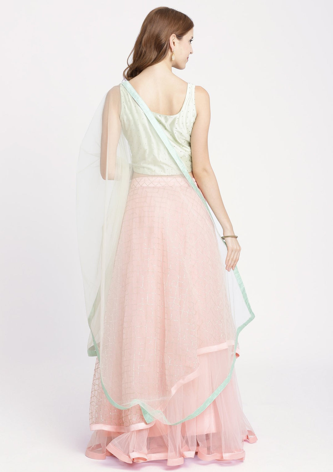 Pink Stonework Net Designer Lehenga-Koskii