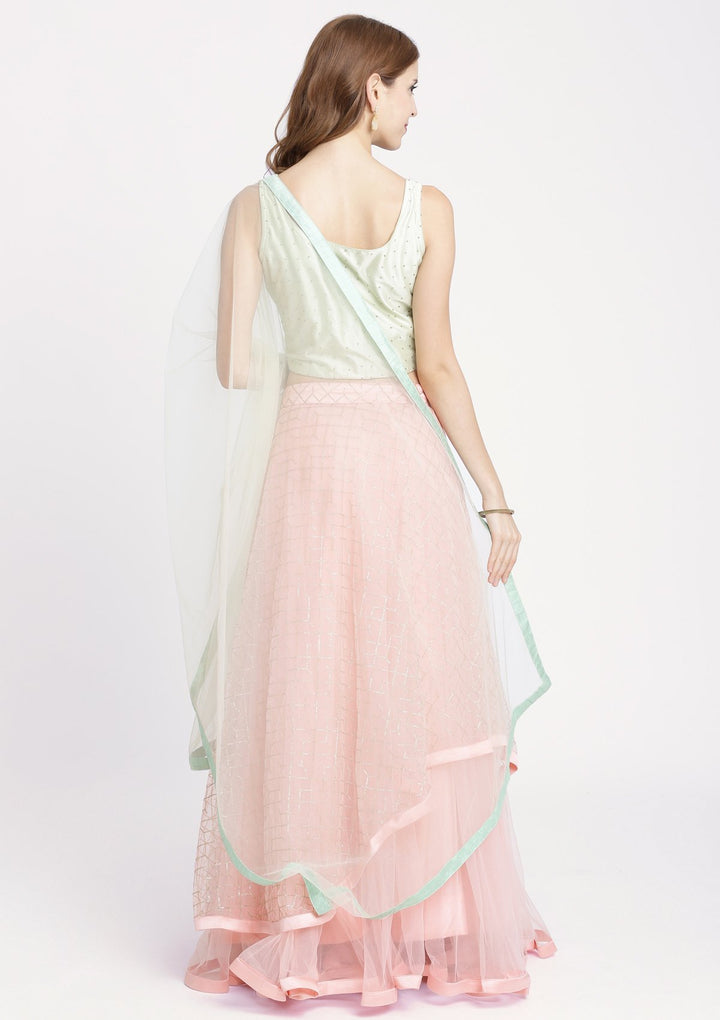 Pink Stonework Net Designer Lehenga-Koskii