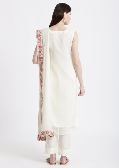 Cream Chikankari Chiffon Designer Salwar Suit-Koskii