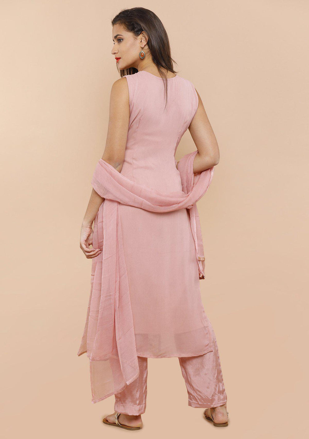 Koskii dusty rose floral salwar suit-Koskii