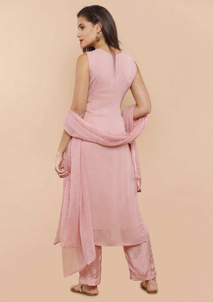 Koskii dusty rose floral salwar suit-Koskii