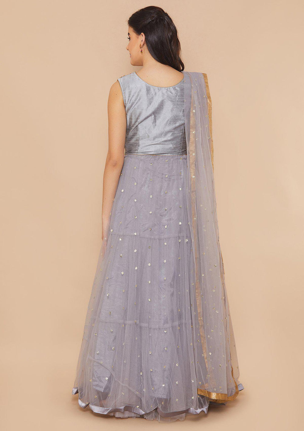 Grey Stonework Net Designer Lehenga-Koskii