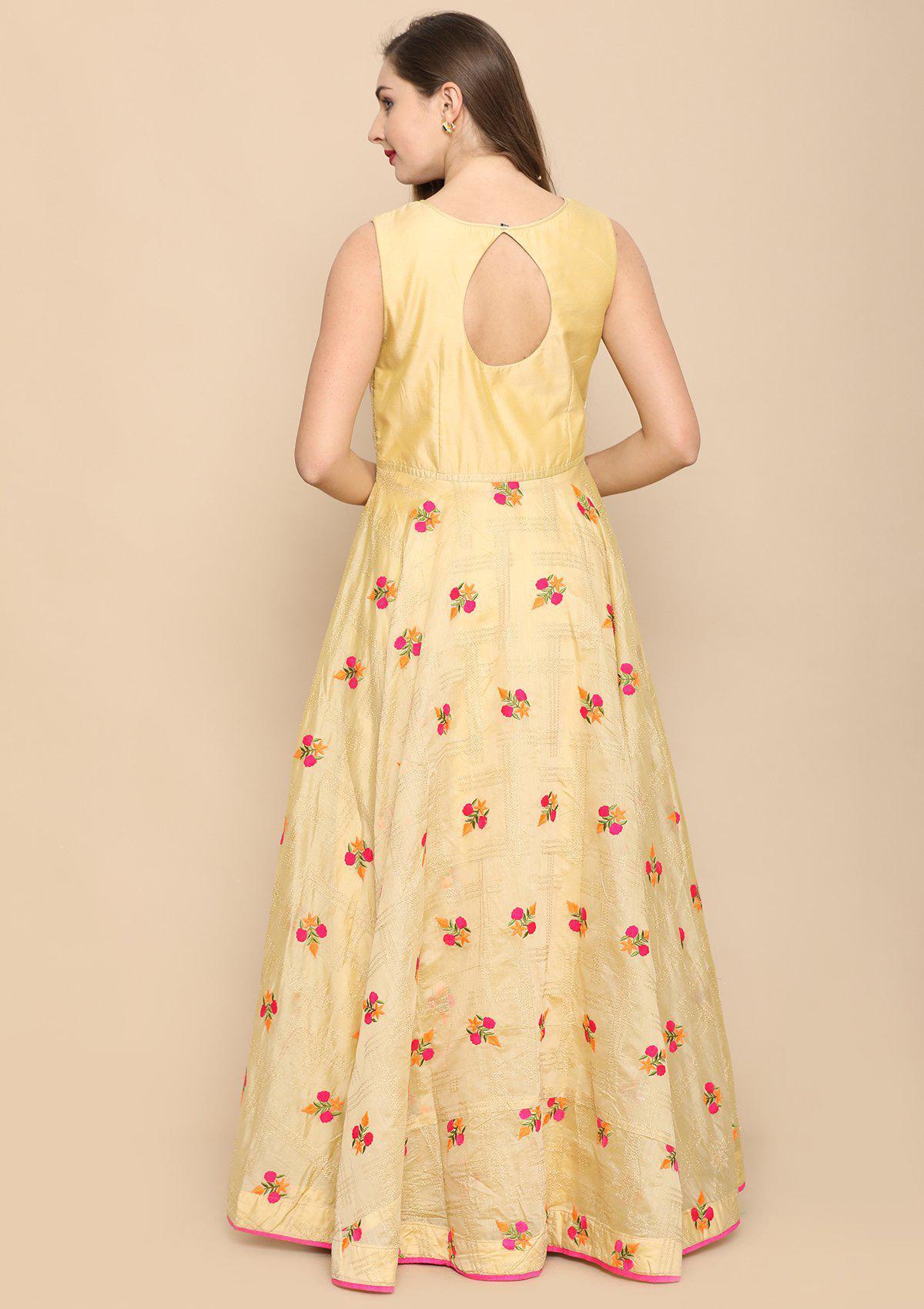 Yellow Thread Work Tissue Designer Gown-Koskii