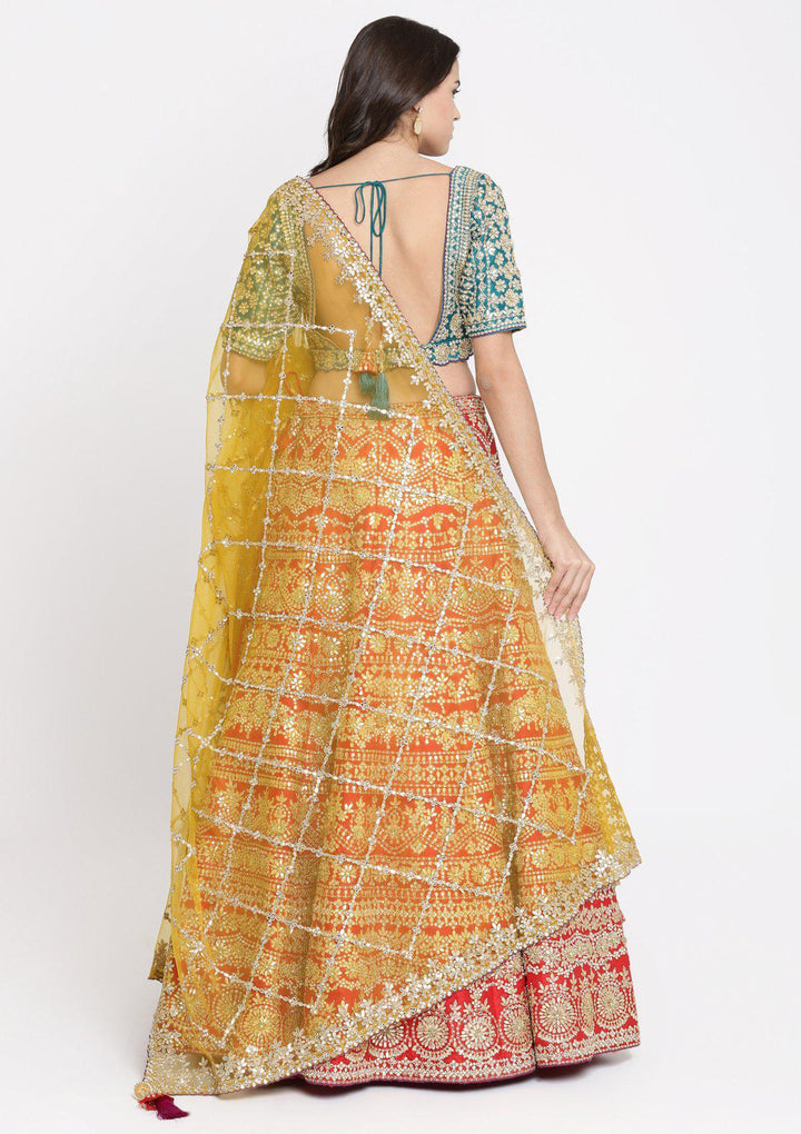 Red Gota Patti Raw Silk Designer Lehenga-Koskii