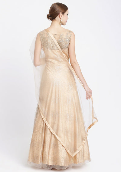Peach Stonework Net Designer Gown-Koskii