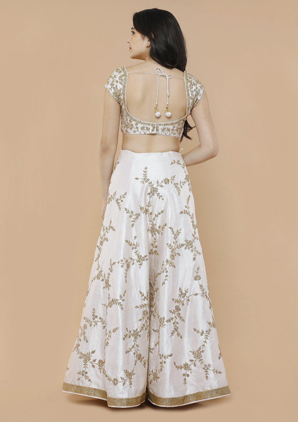 Ivory White Zardozi Work Designer Lehenga-Koskii