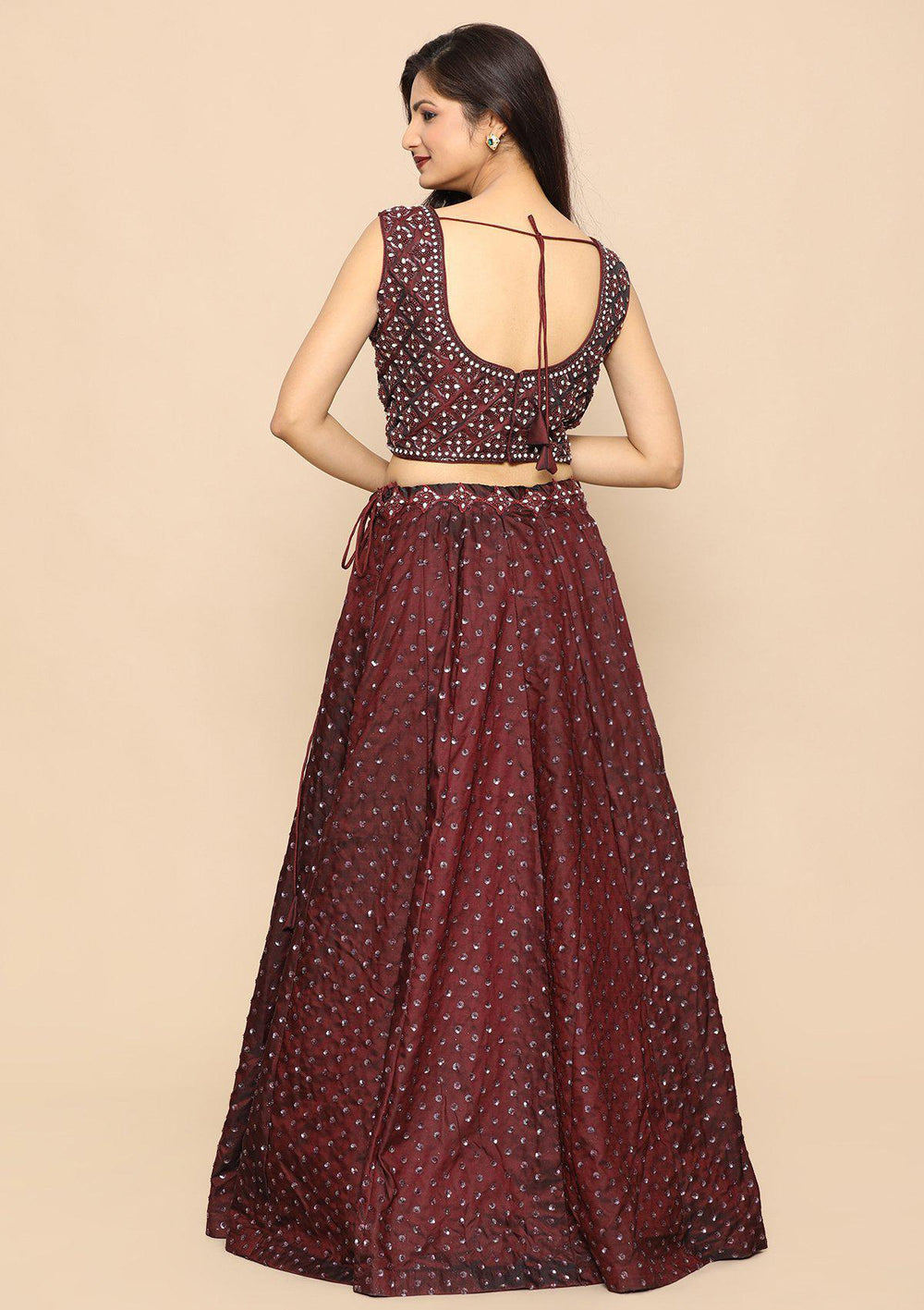 Brown Sequinned Silk Designer Lehenga-Koskii