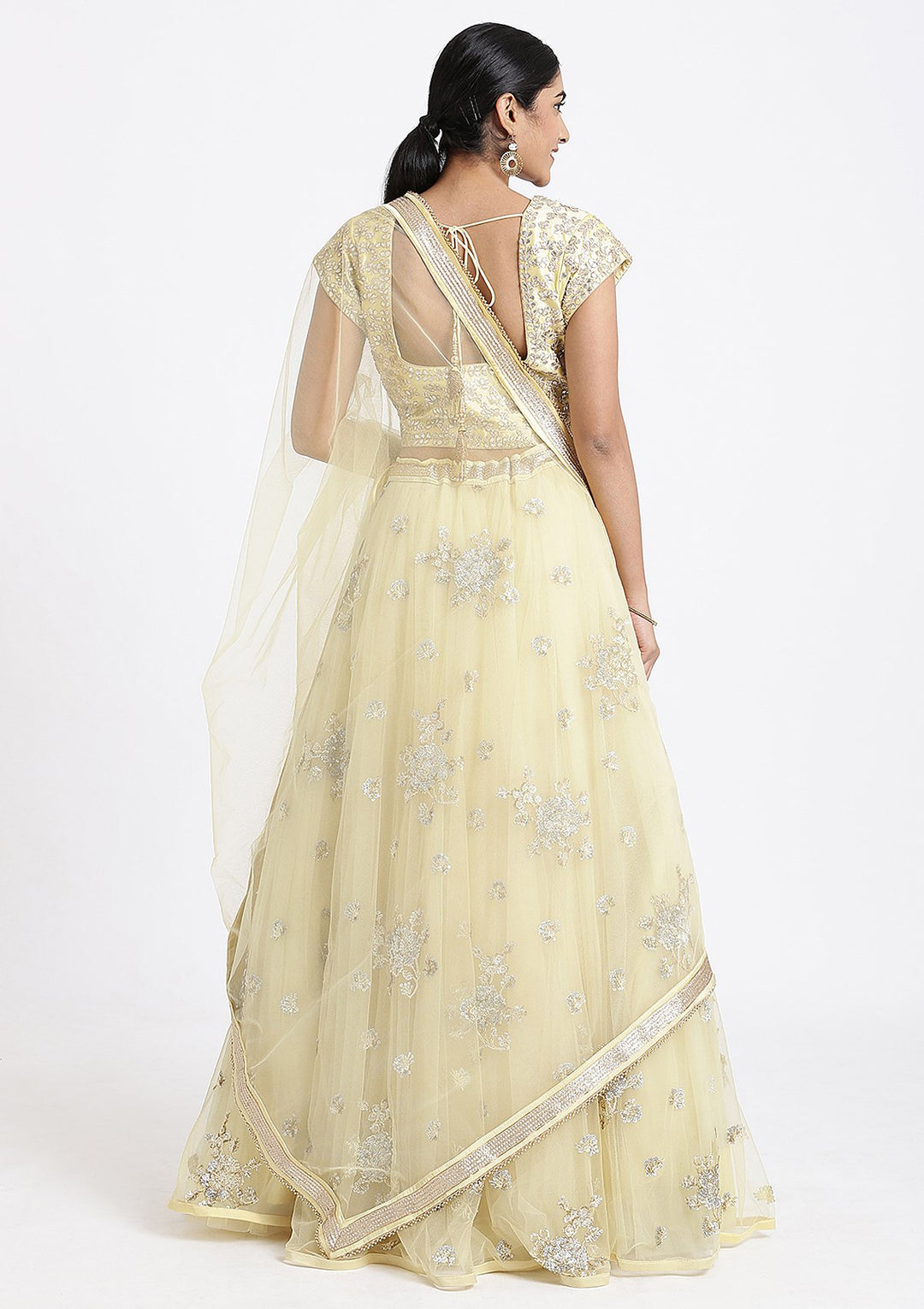 Lemon Yellow Gota Patti Net Designer Lehenga-Koskii