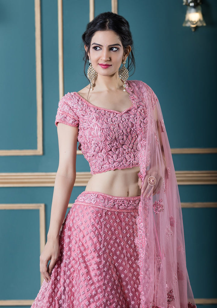 Pink Stonework Net Designer Lehenga-Koskii