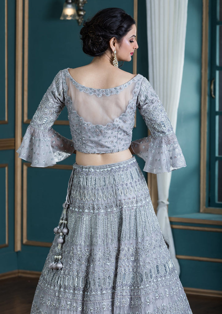 Grey Zardozi Tissue Designer Lehenga-Koskii