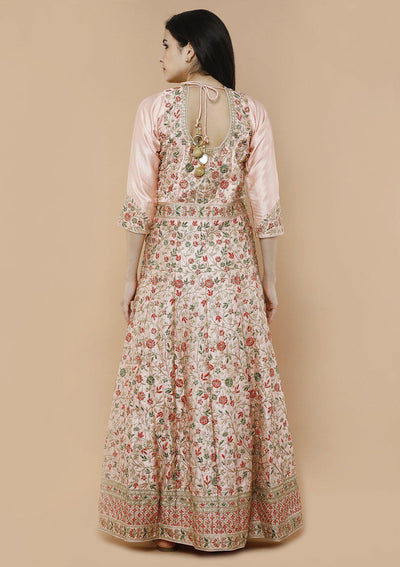 Pastel Pink Silk Floral Designer Gown-Koskii