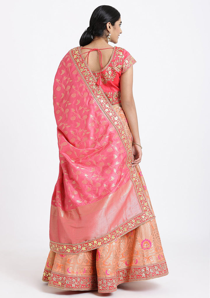 Peach Zariwork Brocade Designer Lehenga-Koskii