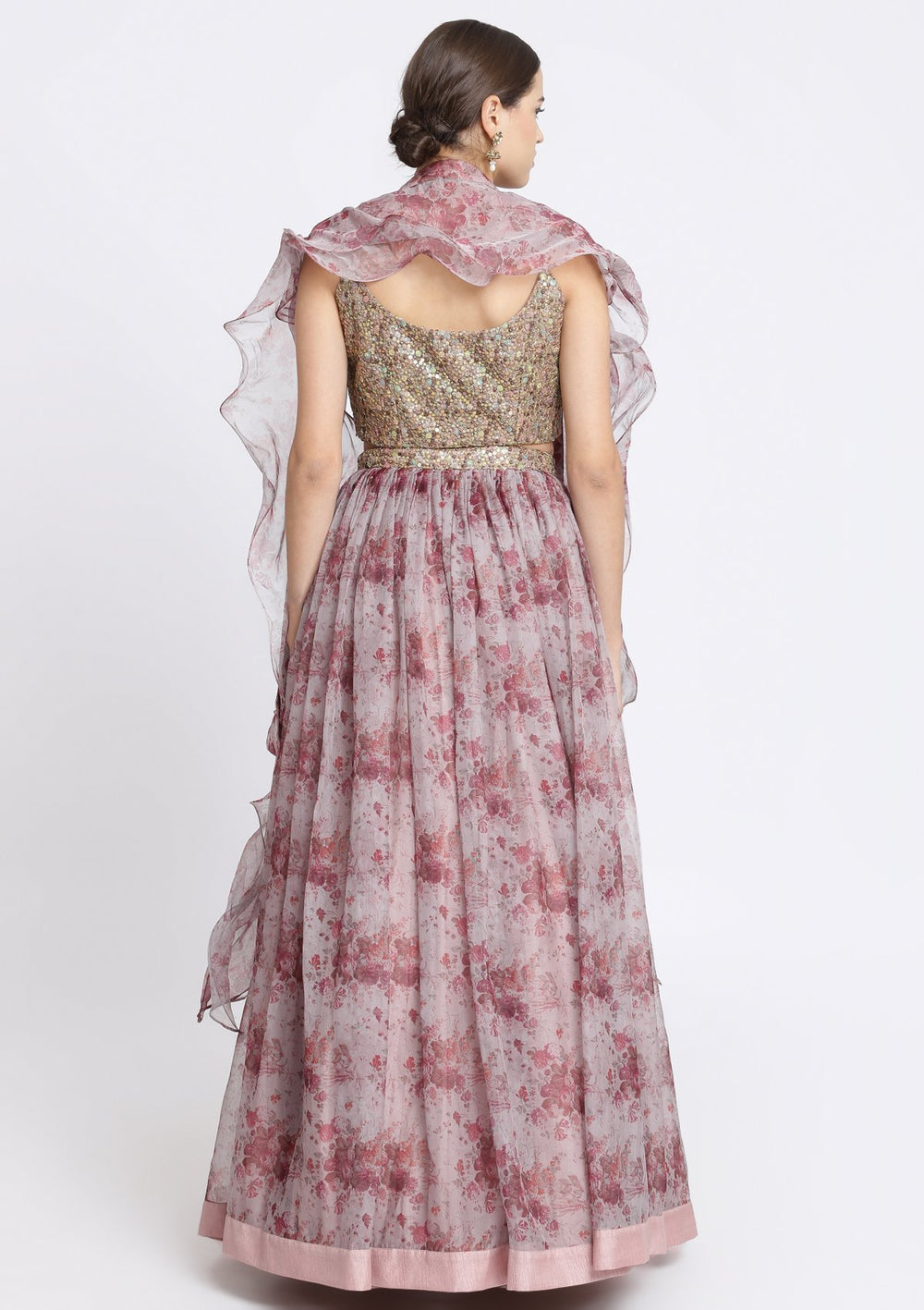 Lavender and Brown Sequins Tissue Designer Lehenga-Koskii