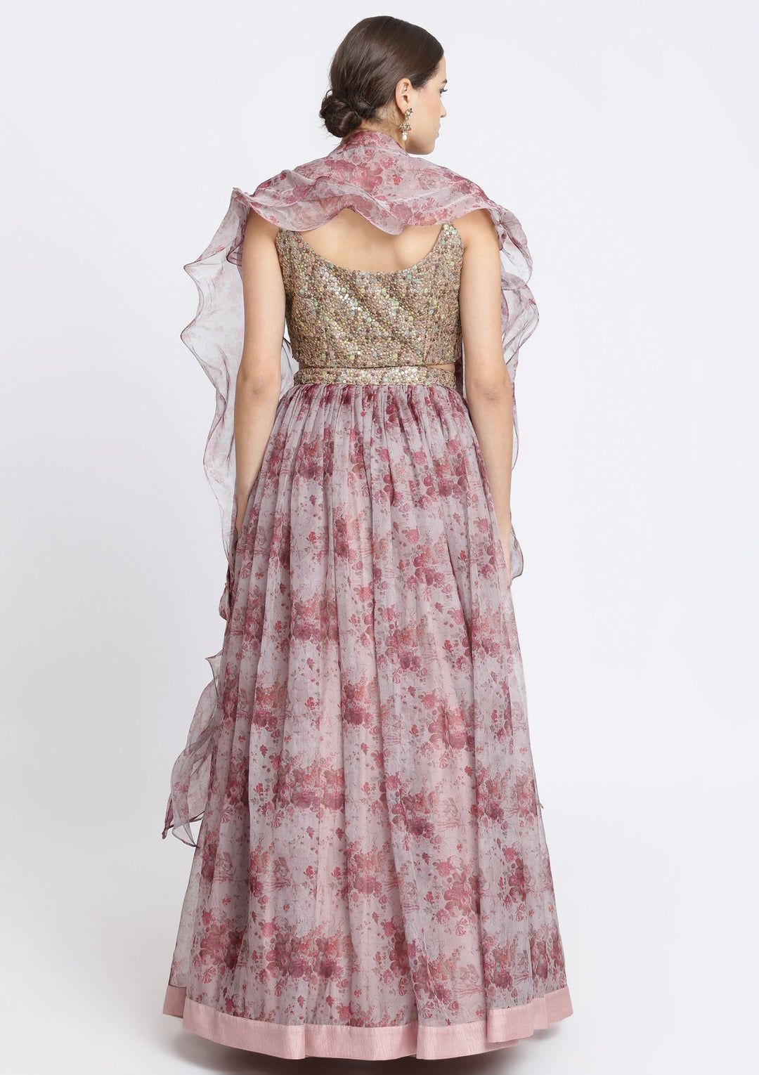 Lavender and Brown Sequins Tissue Designer Lehenga-Koskii