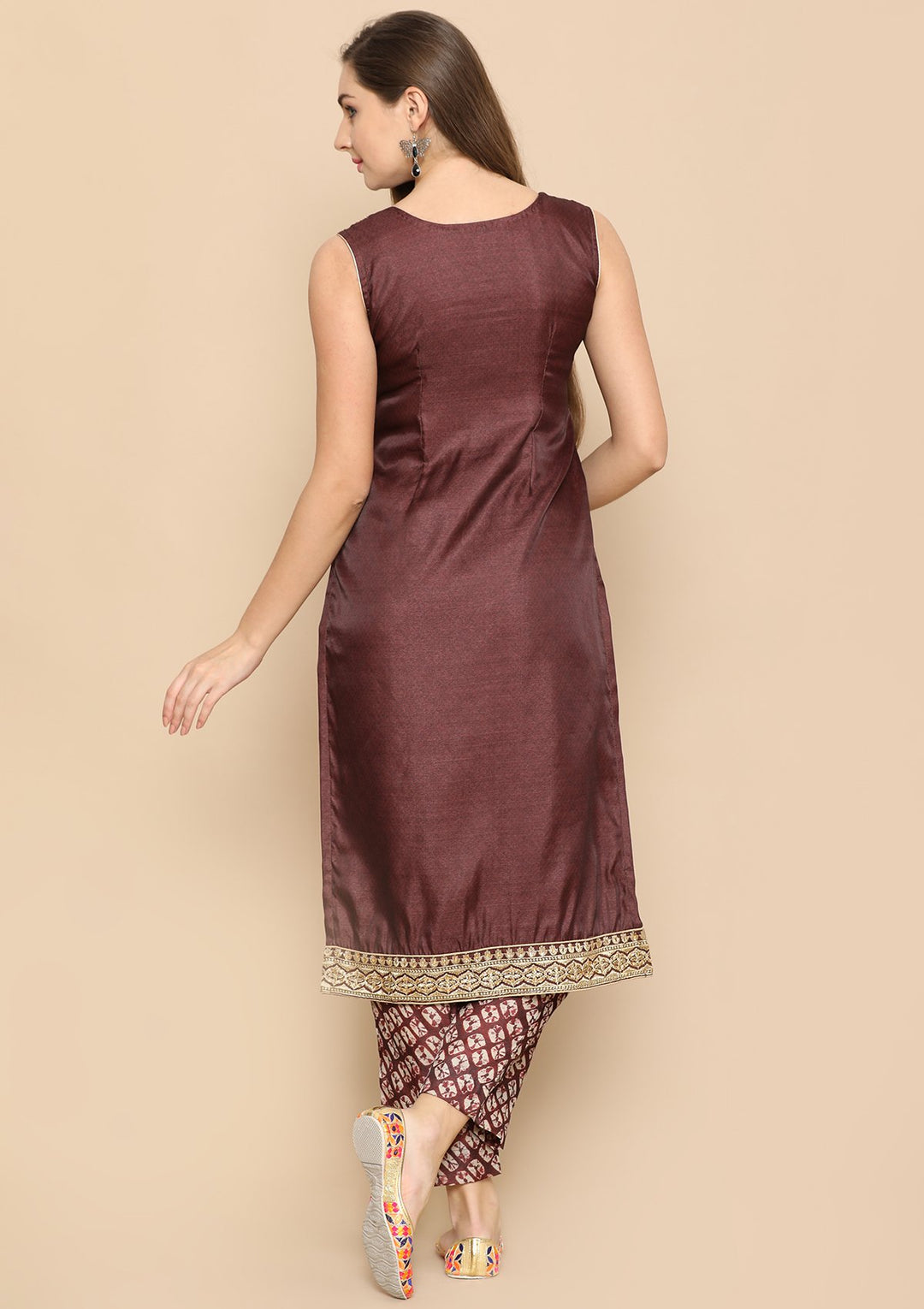 brown and gold designer salwar suit-Koskii