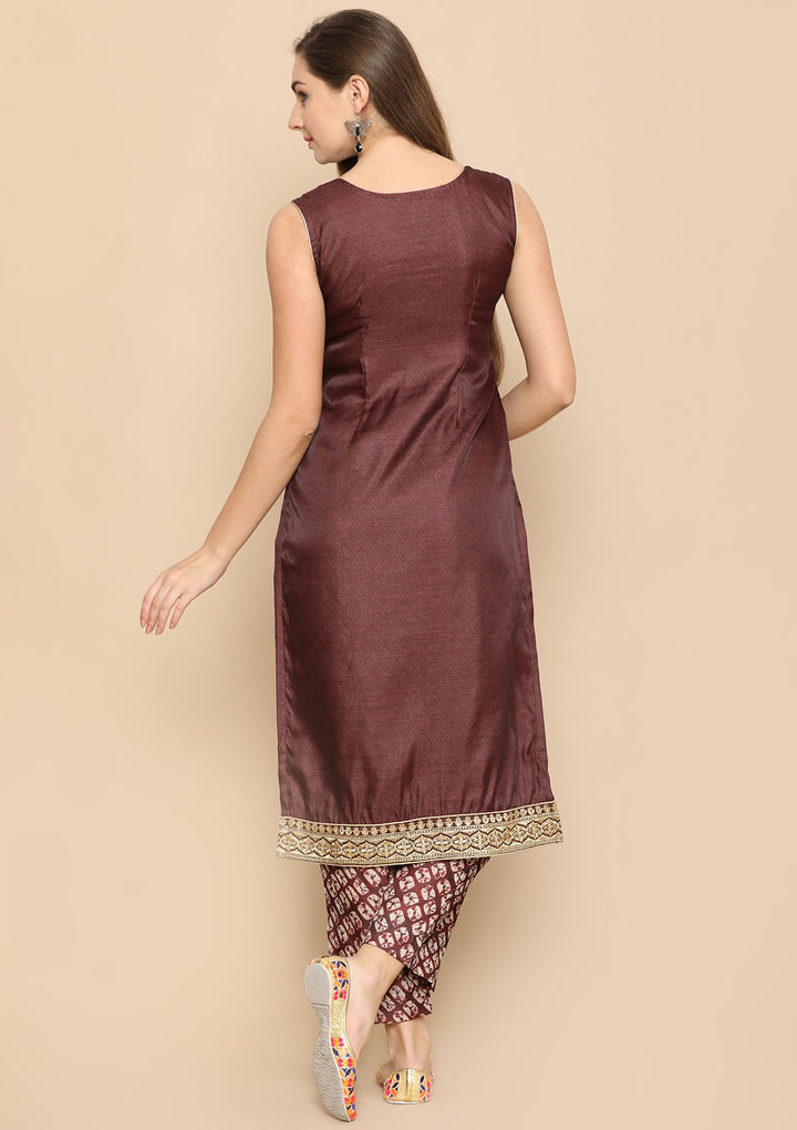 brown and gold designer salwar suit-Koskii
