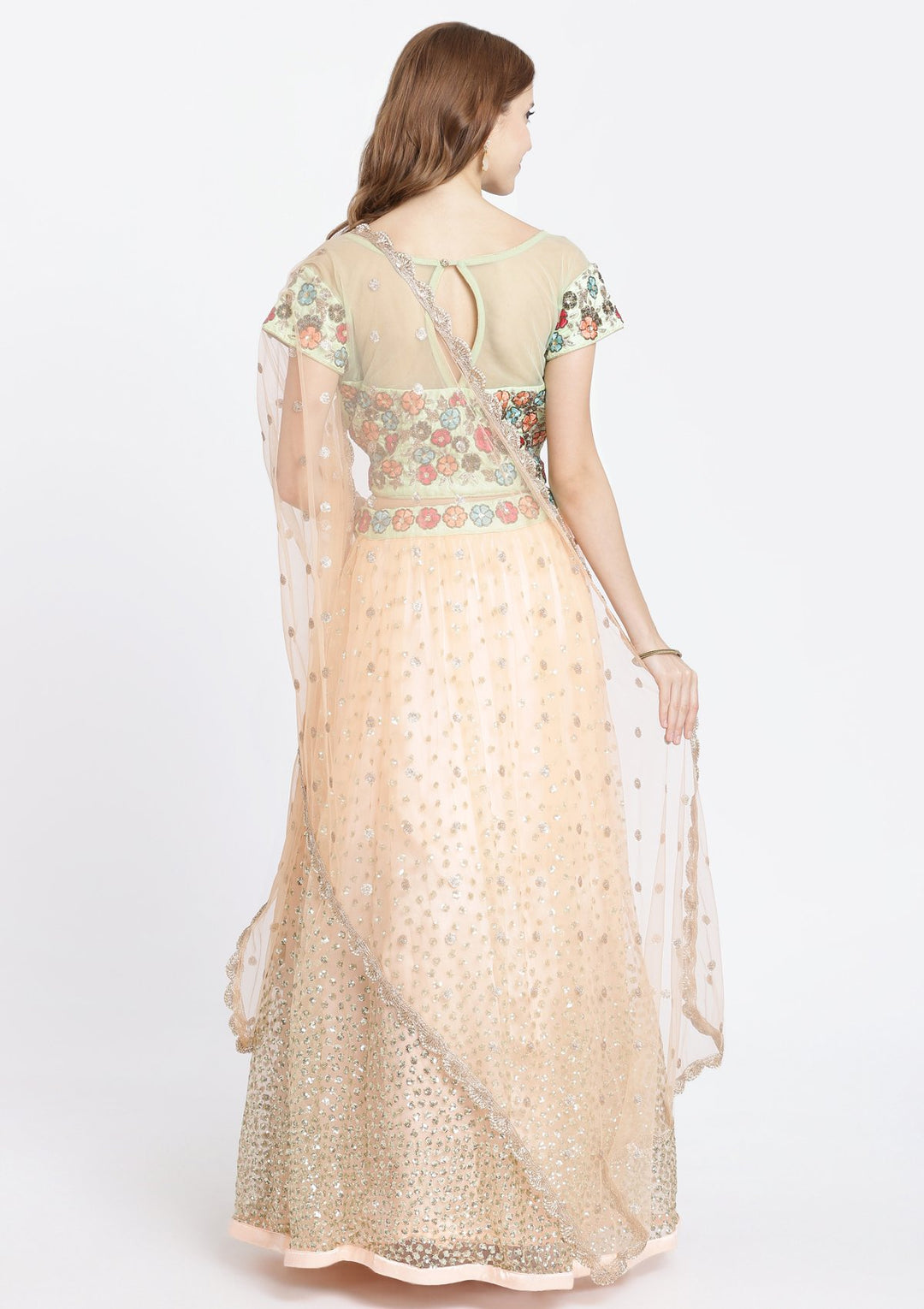 Peach Sequins Net Designer Lehenga-Koskii