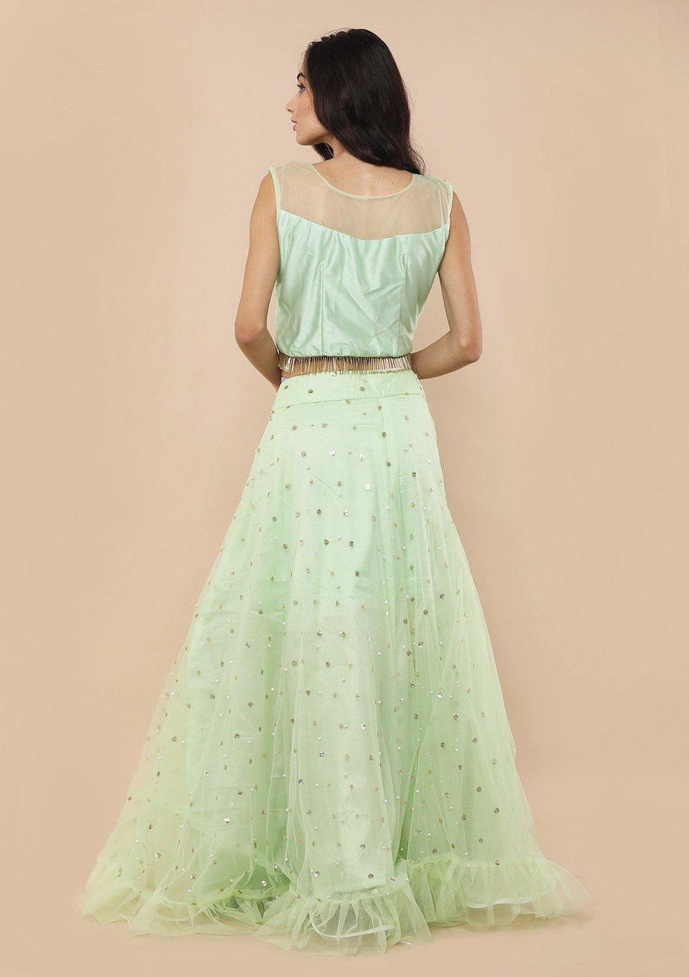 Pista Green Zardozi Work Silk Designer Lehenga-Koskii