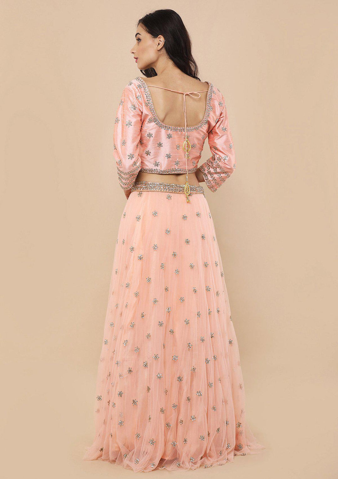 Peach Zardozi Work Silk Designer Lehenga-Koskii