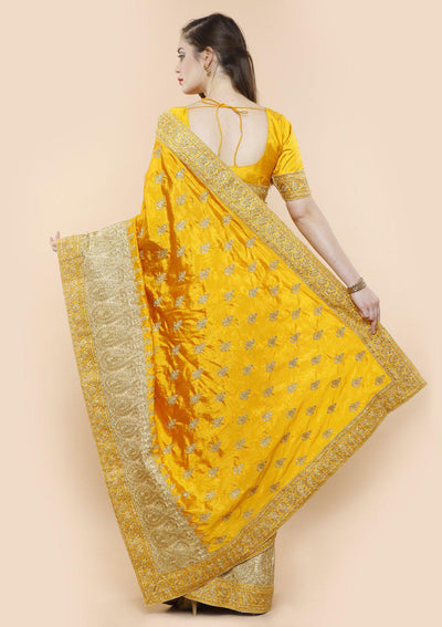 Sunset Yellow Embellished Silk Designer Saree-Koskii