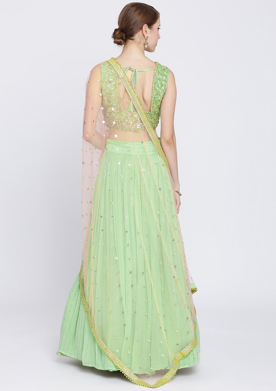 Pista Green Cutdana Georgette Designer Lehenga-Koskii