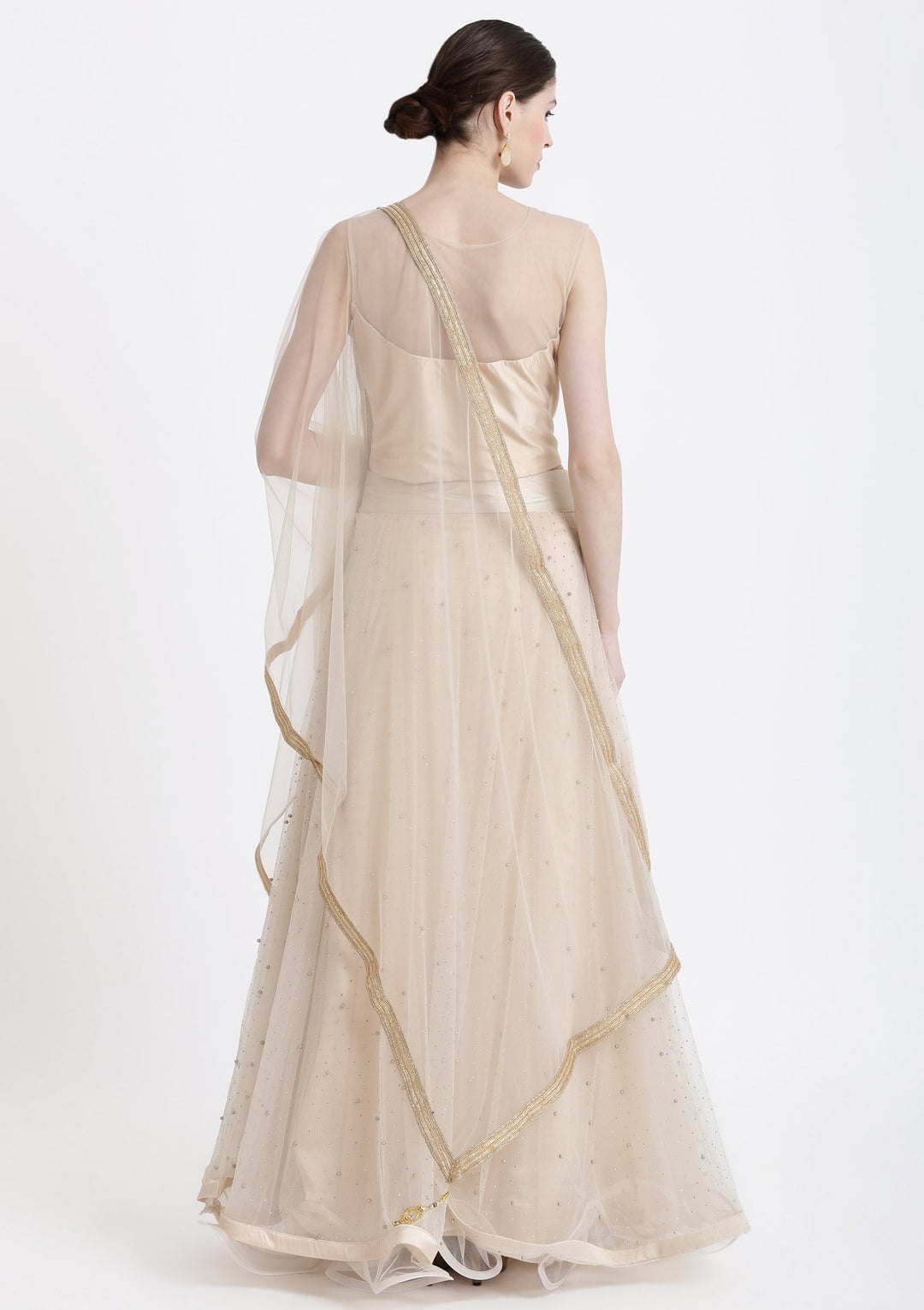 Beige Sequins Net Designer Lehenga-Koskii