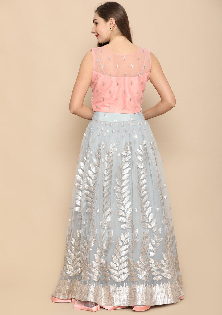 Grey Stone Work Satin Designer Lehenga-Koskii