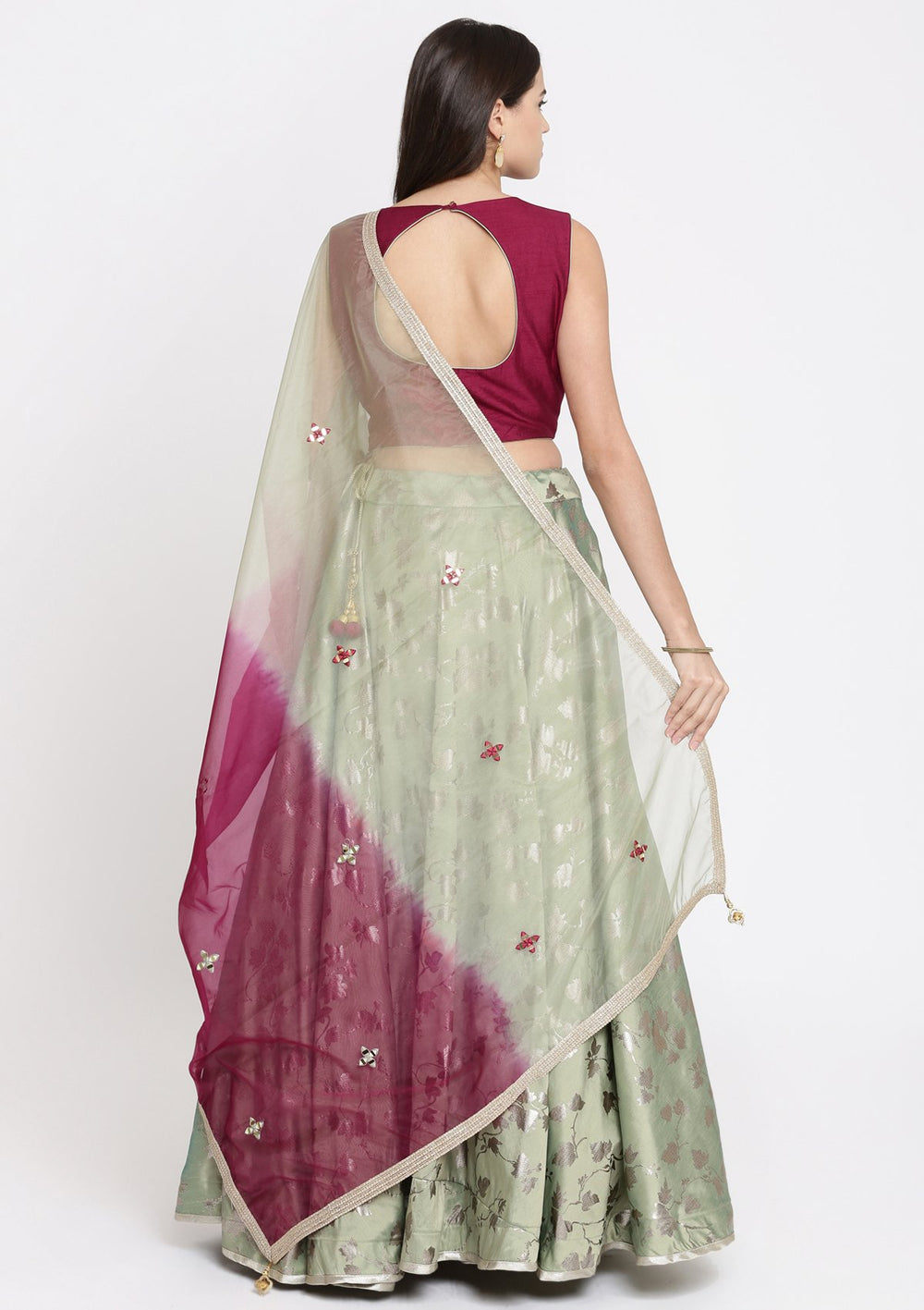 Pista Green Mirrorwork Art Silk Designer Lehenga-Koskii