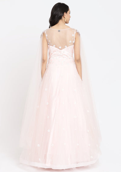Baby Pink Sequins Net Designer Gown-Koskii