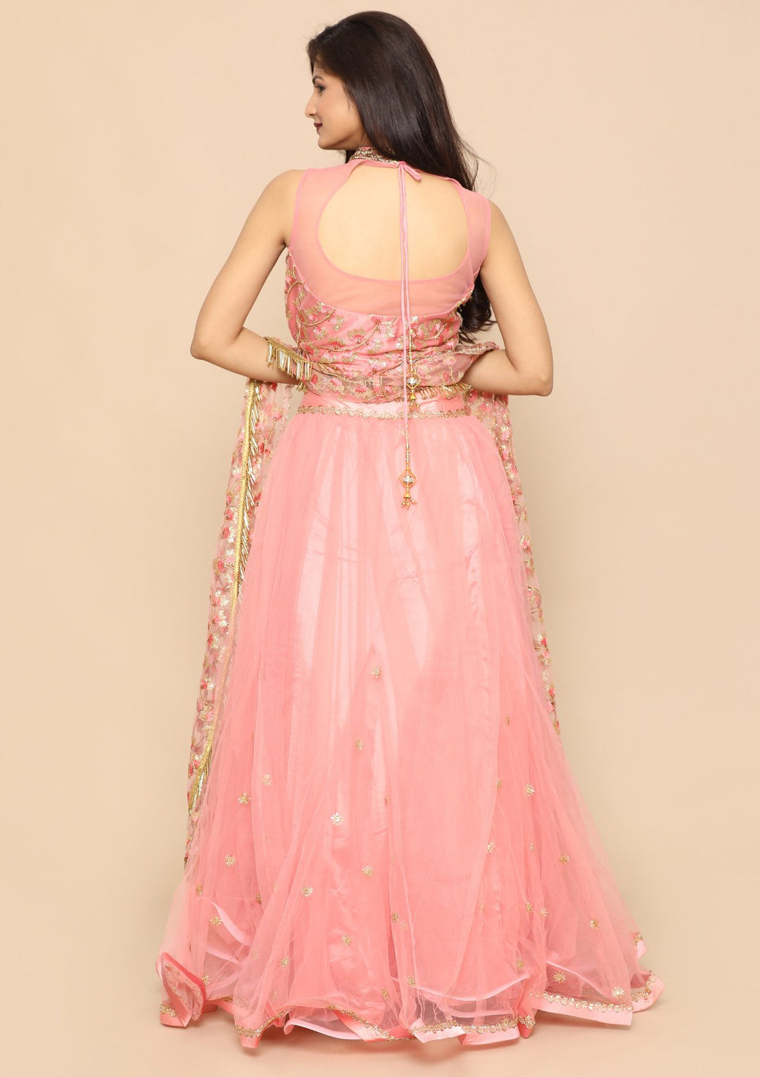 Pink Zari Work Net Designer Lehenga-Koskii