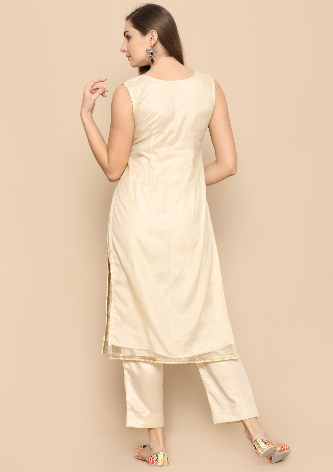 gold zari work designer salwar suit-Koskii