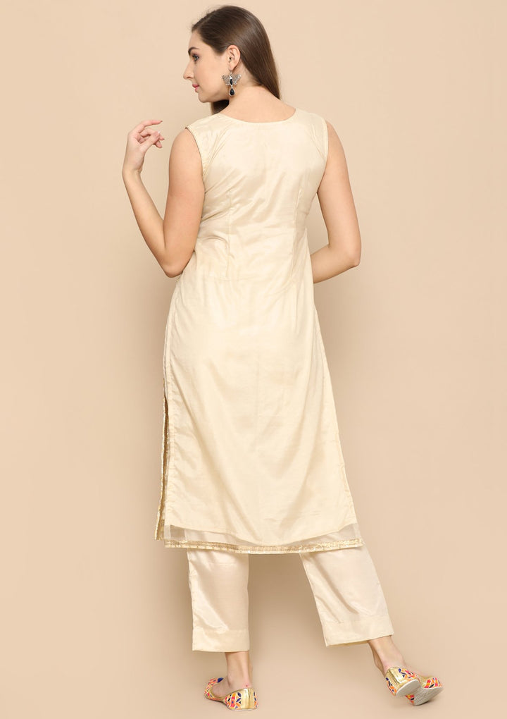 gold zari work designer salwar suit-Koskii