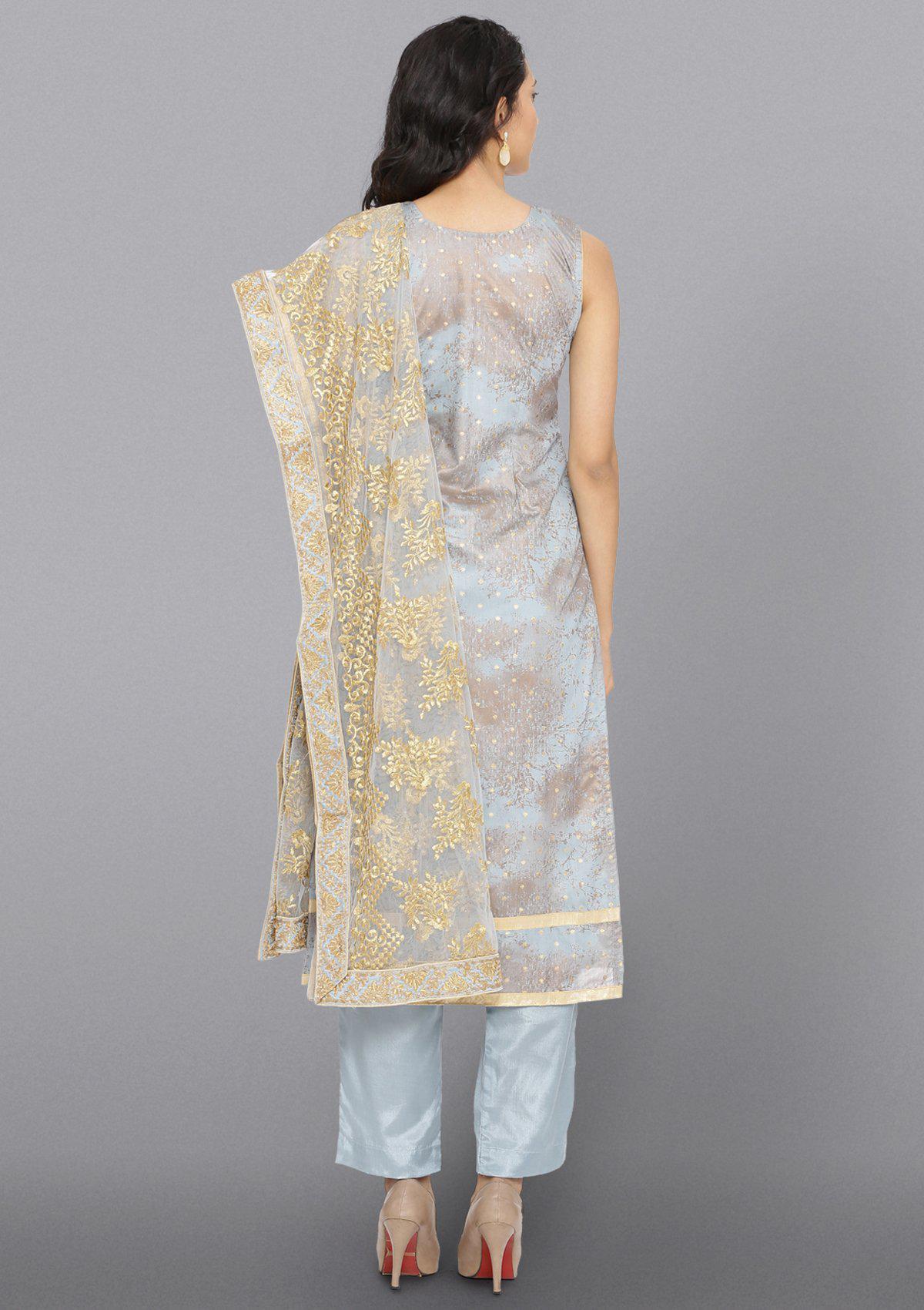Light Grey Zariwork Cotton Designer Salwar Suit-Koskii