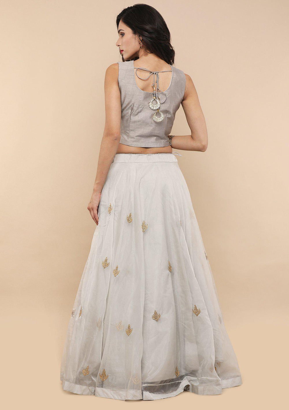 Grey Zardozi Work Net Designer Lehenga-Koskii
