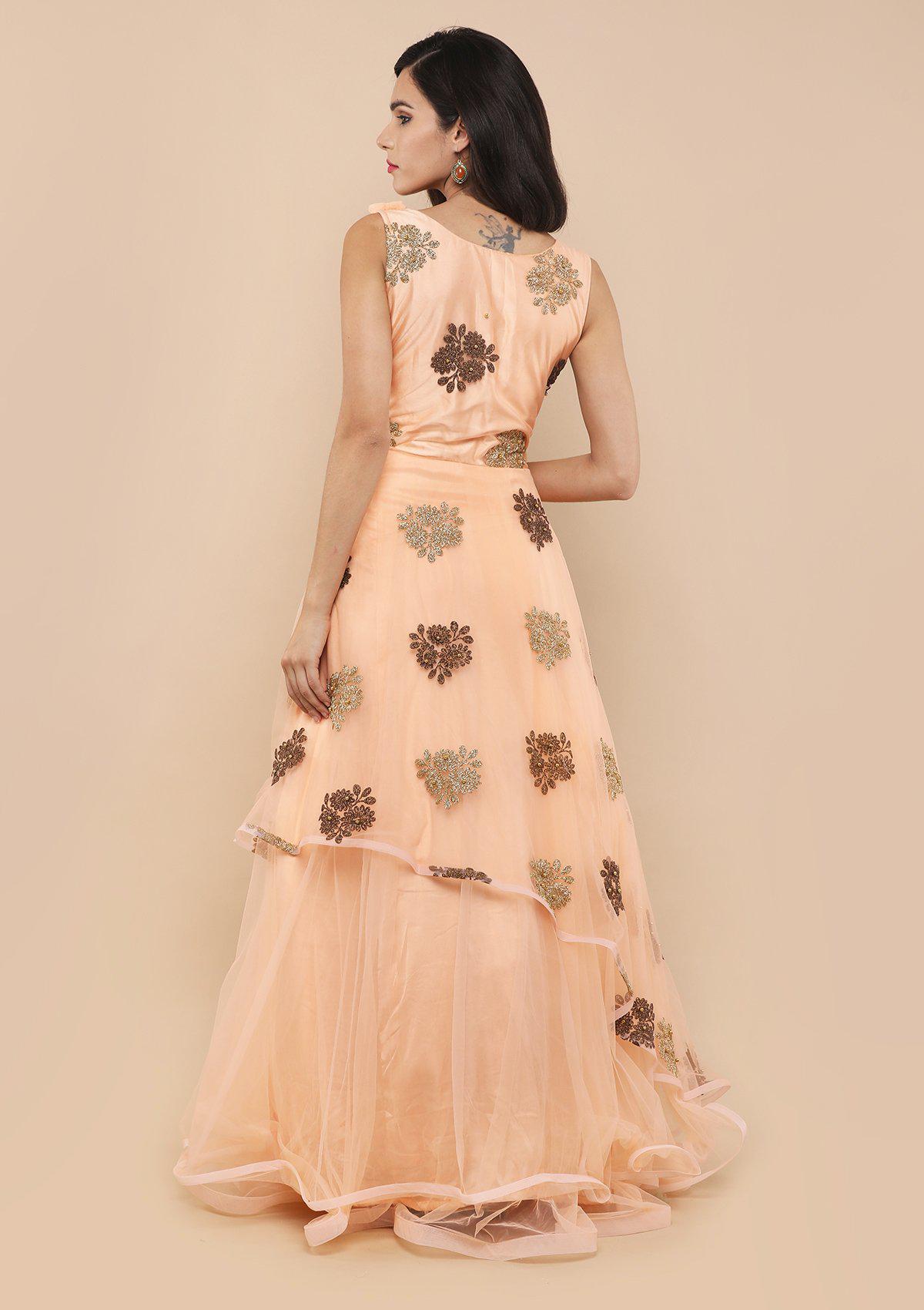 Peach Zari Work Designer Drape Gown-Koskii