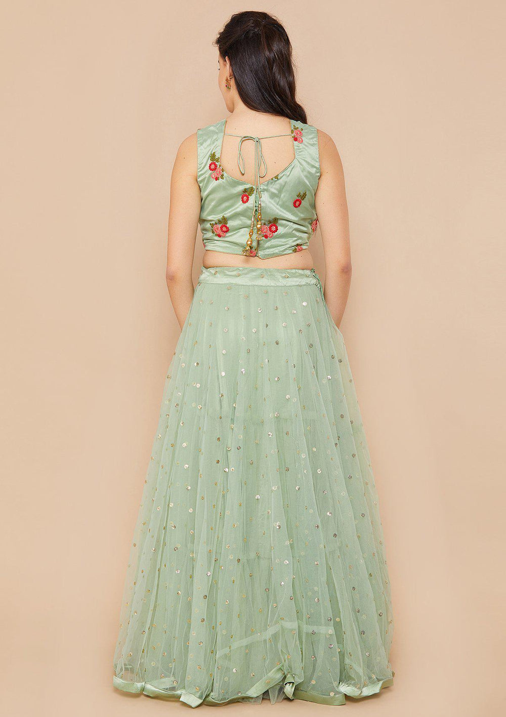 Mint Green Zariwork Net Designer Lehenga-Koskii