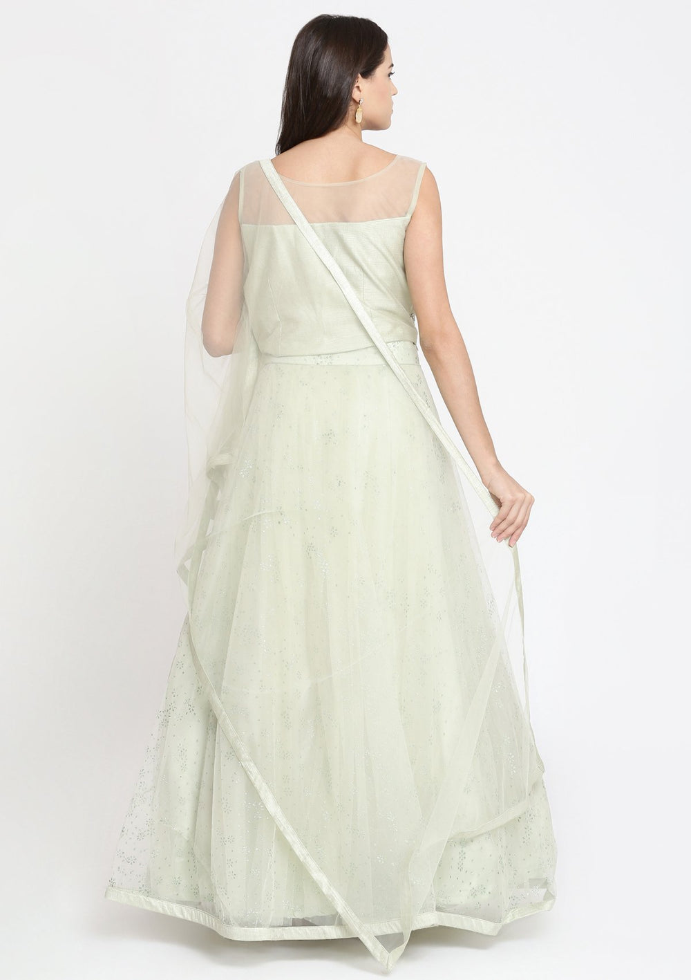 Pista Green Pearlwork Net Designer Lehenga-Koskii