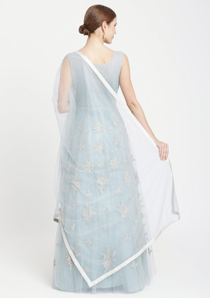 Sea Green Sequins Net Designer Gown-Koskii