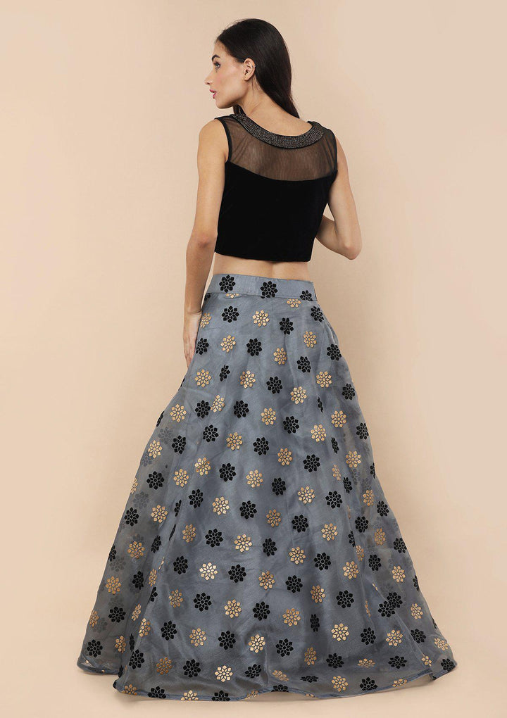 Koskii Grey Tissue Lehenga-Koskii