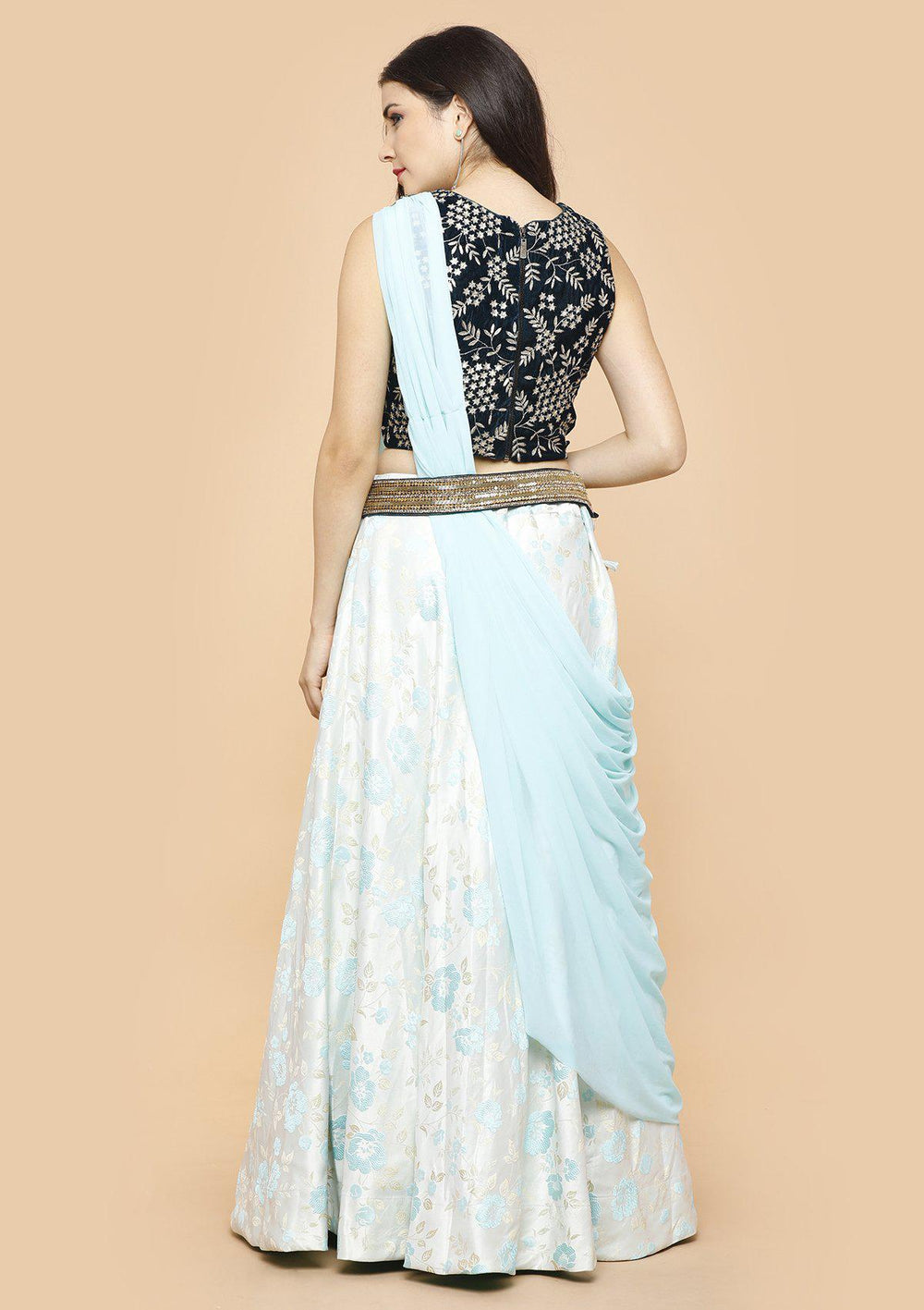 koskii arctic blue fusion lehenga-Koskii