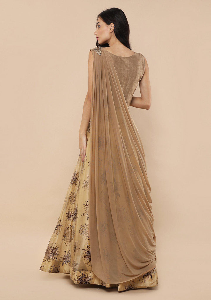 Beige Stone Work Silk Designer Lehenga-Koskii