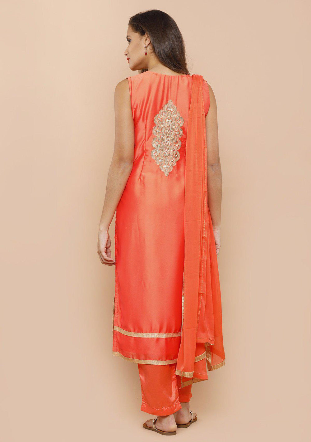 Orange Zari Work Designer Salwar Suit-Koskii