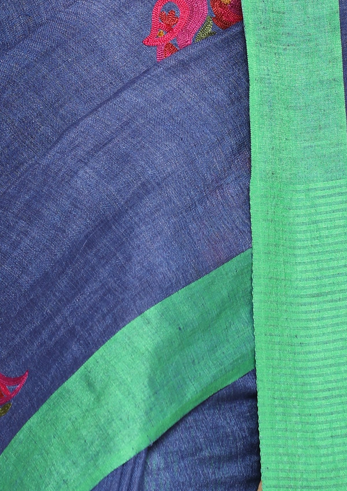 Green and Blue Chequered Handmade Saree-Koskii