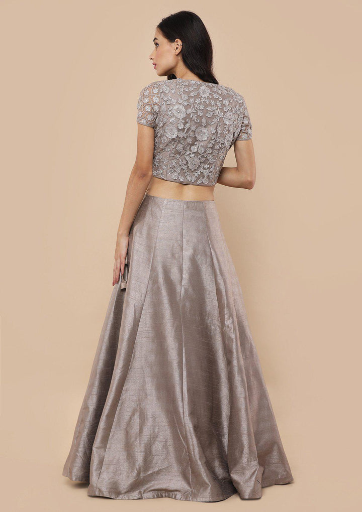 Beige Stone Work Silk Designer Lehenga-Koskii