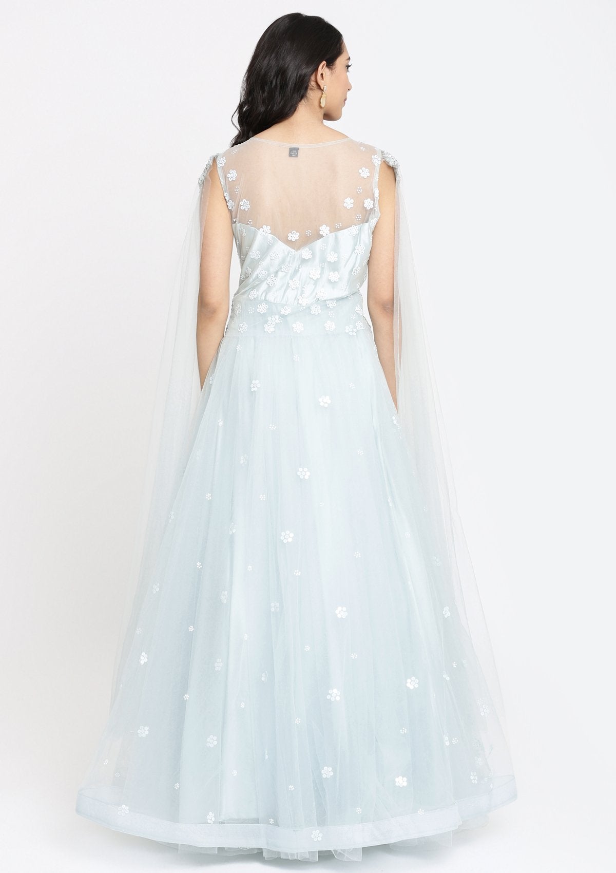 Sea Green Sequins Net Designer Gown-Koskii