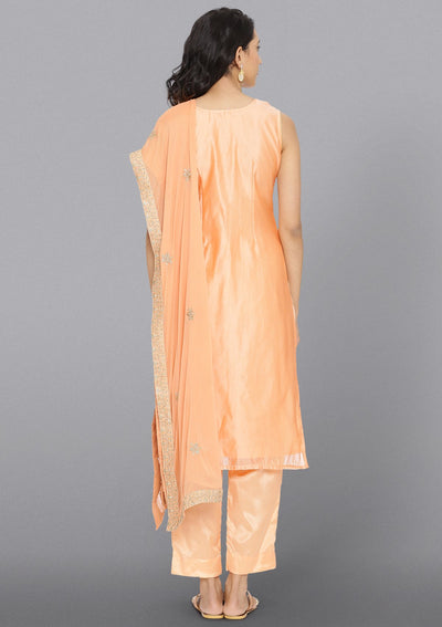 Peach Zariwork Chanderi Designer Salwar Suit-Koskii