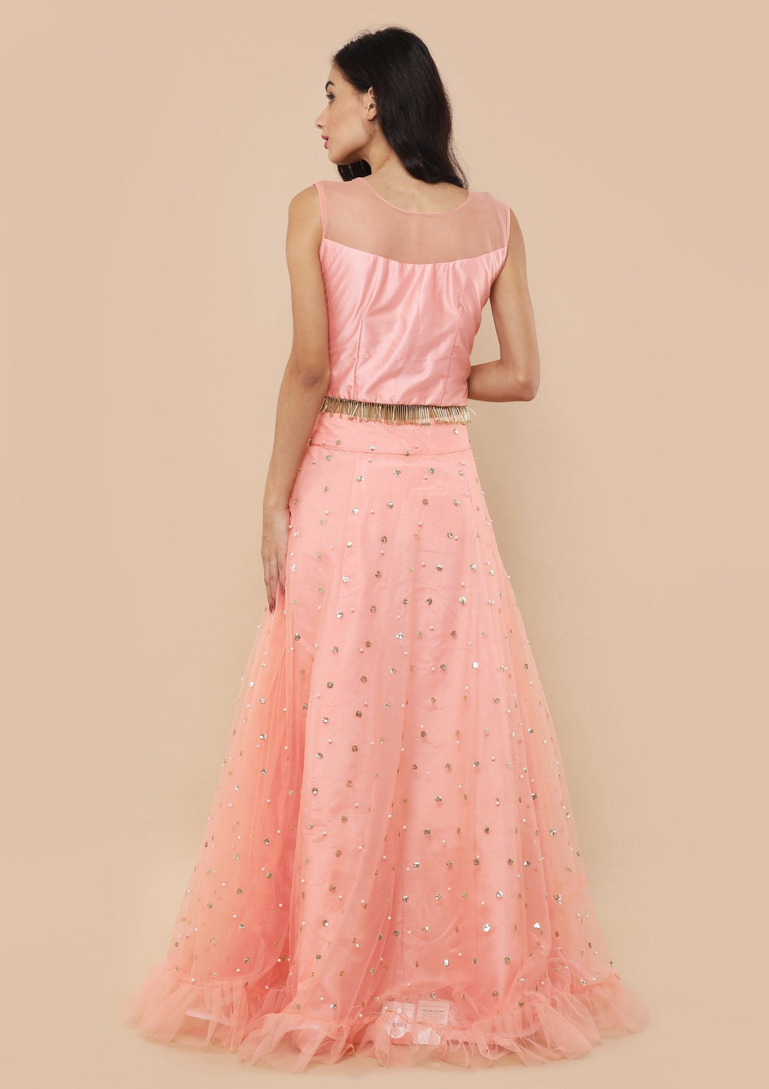 Peach Zardozi Tassles Net Designer Lehenga-Koskii
