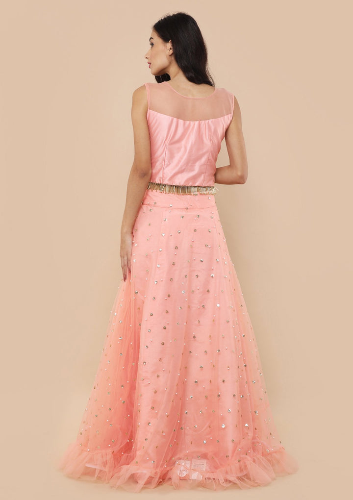 Peach Zardozi Tassles Net Designer Lehenga-Koskii