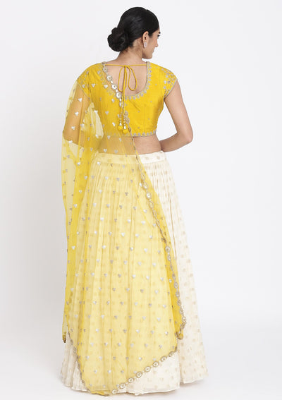 Cream And Yellow Zardosi Georgette Designer Lehenga - koskii
